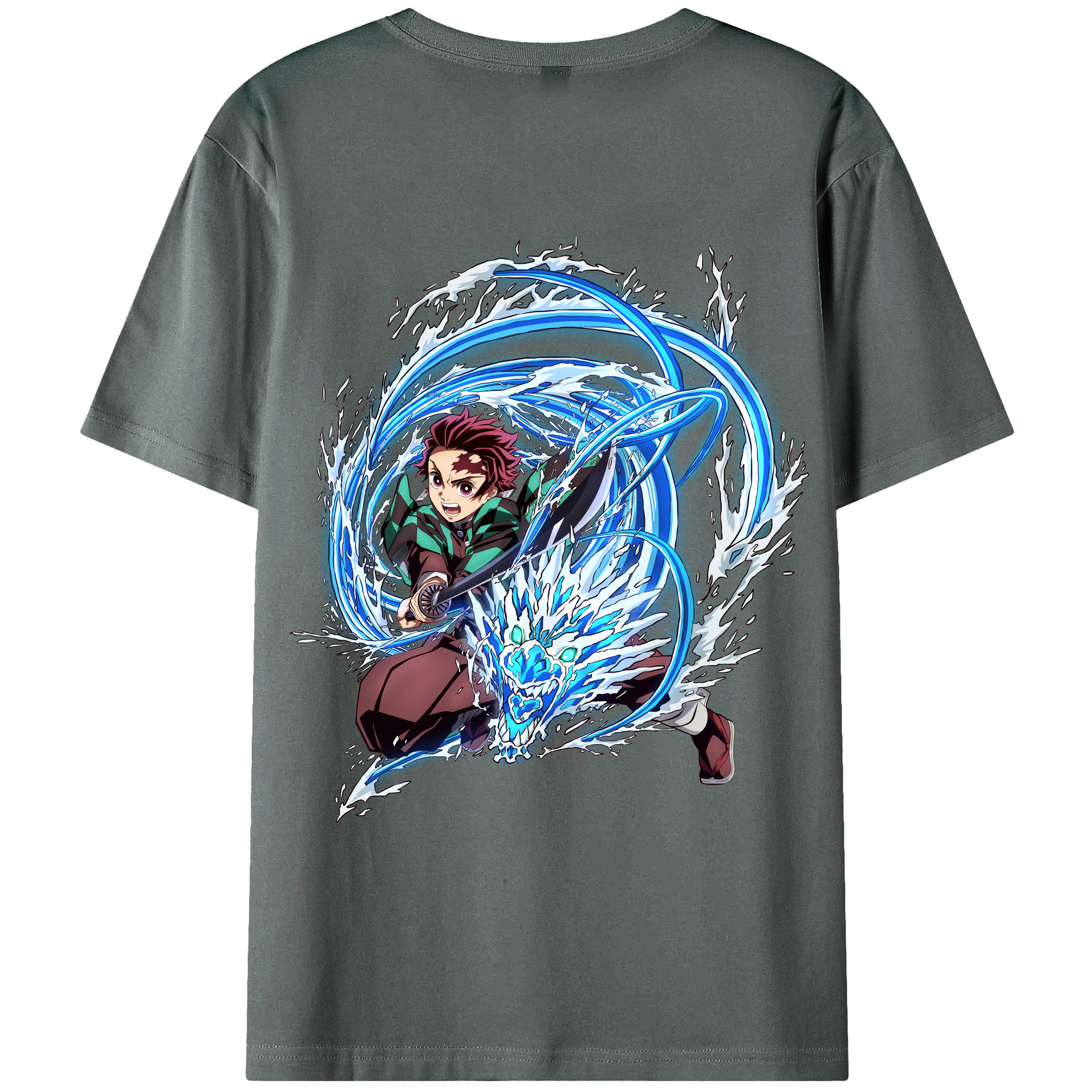 （画像用） 鬼滅の刃 竈門 炭治郎／かまど たんじろう Kamado Tanjirou 綿100％ メンズ半袖Tシャツ（バックプリント） 通気性